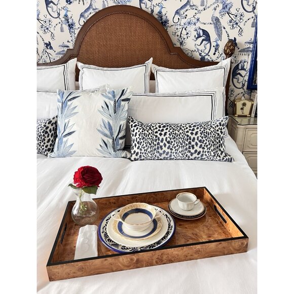 Large Burled Wood Serving Tray 21.25"L x 12"W x 2"H Glossy Finish Serveware - Picture 2 of 12